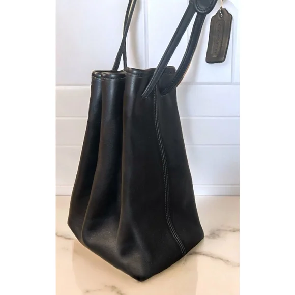 Vintage Coach 9165 Legacy Black Leather Nickel Drawstring Bucket Bag Cinch USA - Picture 3 of 13